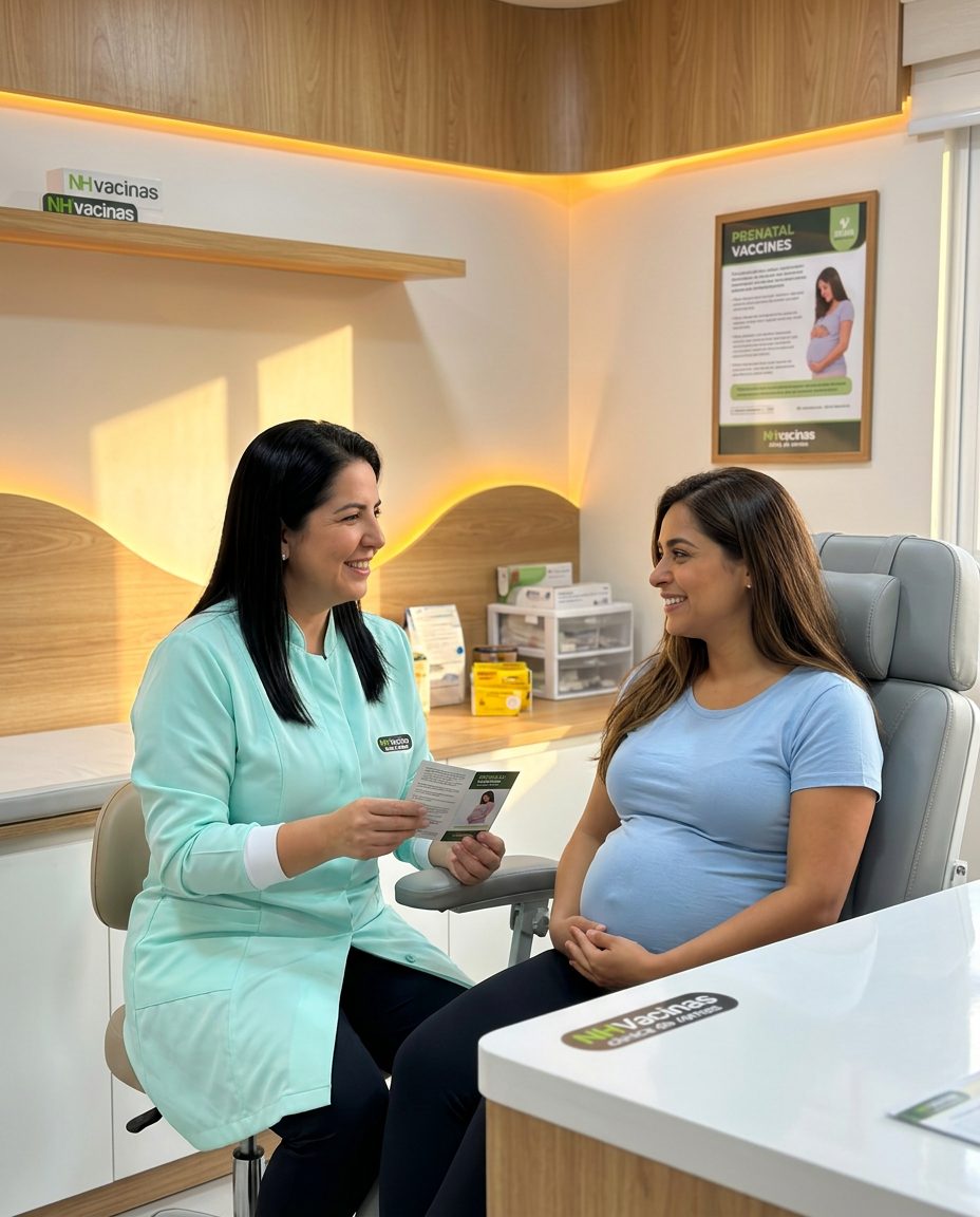 Gestante em atendimento com profissional da NH Vacinas